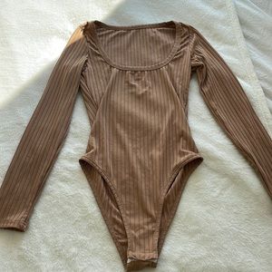 brown ribbed long sleeve bodysuit